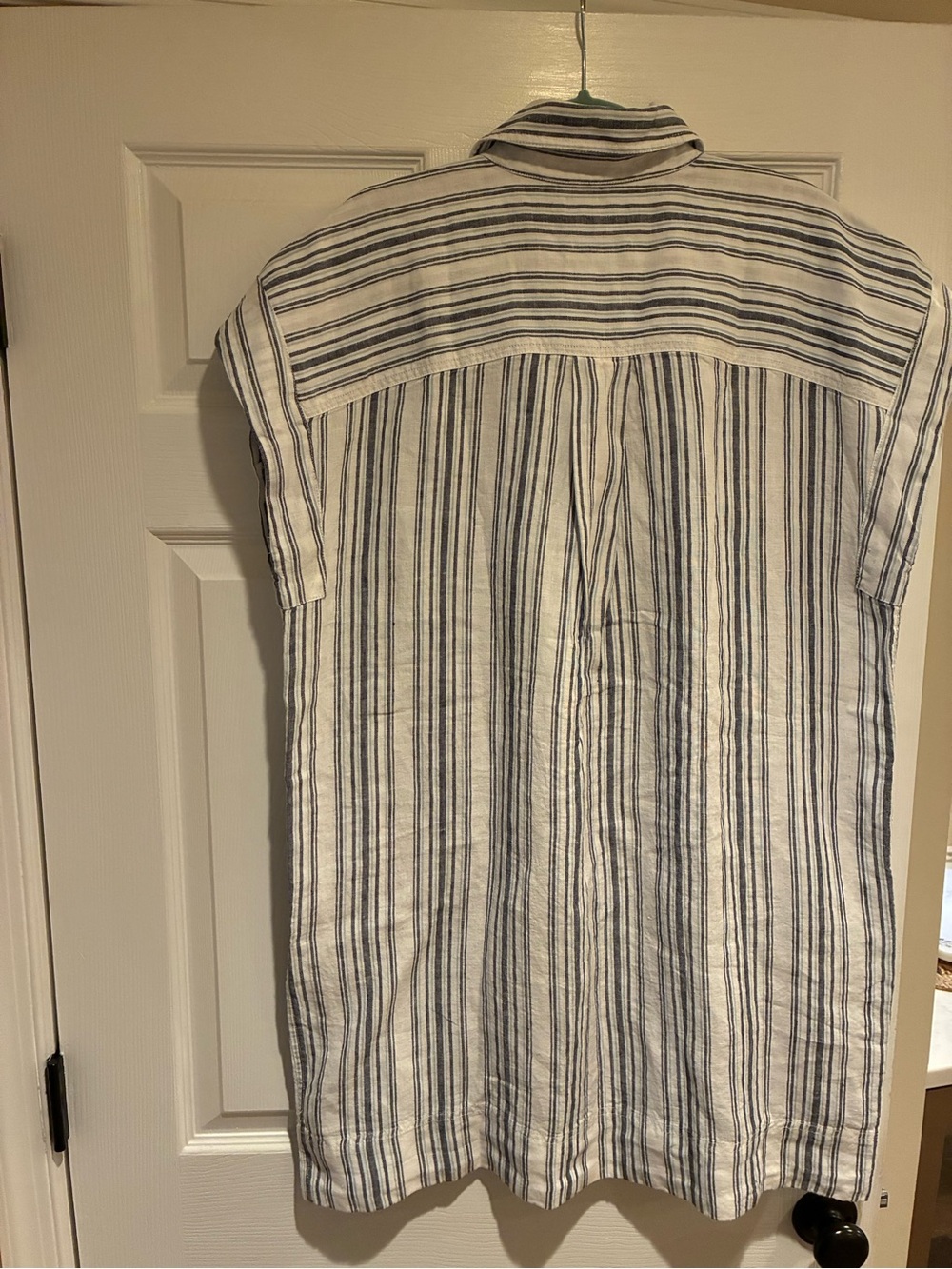 Madewell Striped Button-Front Linen Shirt Dress in Navy and White - Picture 5 of 5